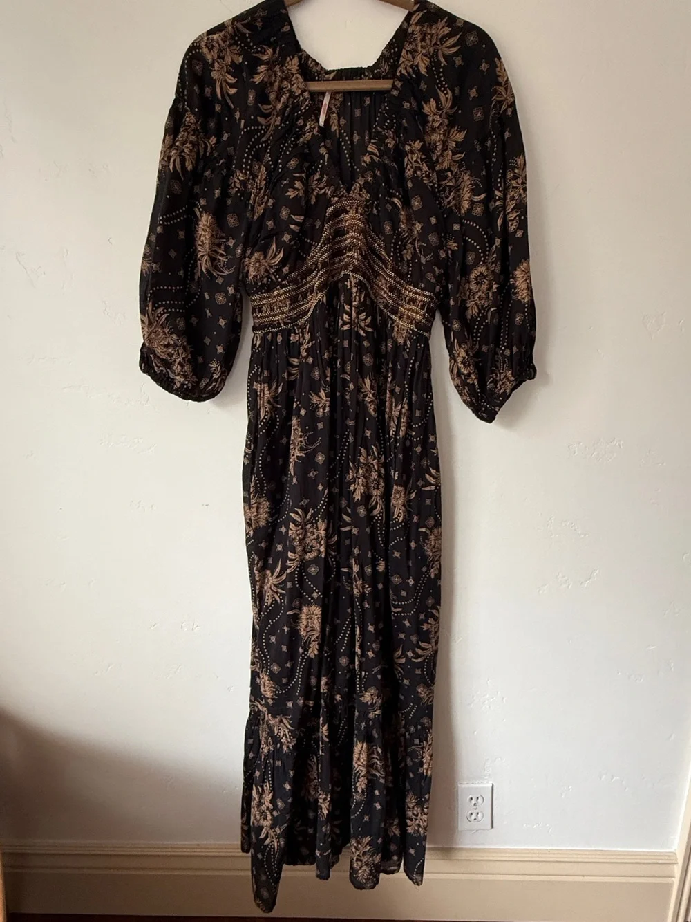 Free People Golden Hour Navy Floral Smocked Maxi Dress - Picture 2 of 6